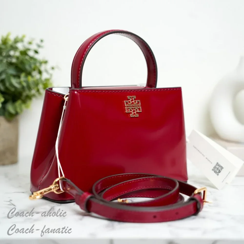 Tory Burch Britten Smooth Leather Mini Satchel Crossbody in Bartlett Red 162831